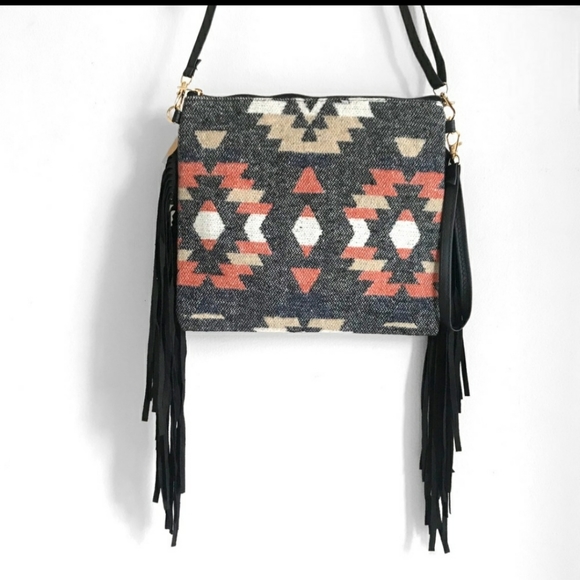 !Western Aztec Crossbody Clutch  with dangling tassels - Picture 3 of 3